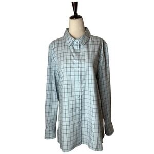 Tyler Boe Shirt Women Large Blue Window Check Collared Button Down Preppy Career